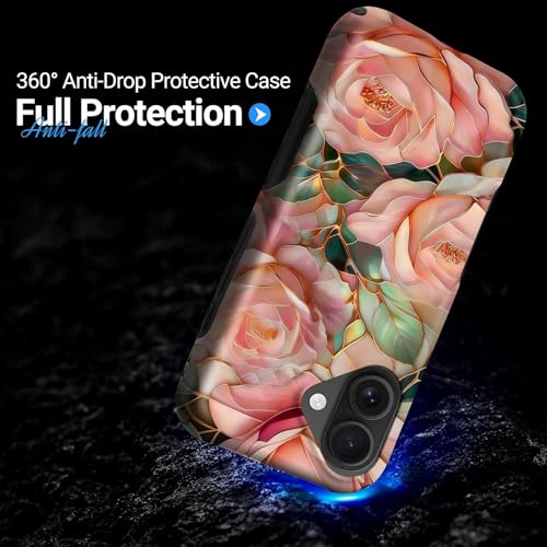 Case for iPhone 16 | Anti-Slip Side Handle| Bold Protective Design | Compatible with MagSafe | Stained Glass Pink Flower | - color: Stained Glass Pink Flower, size: iPhone 16