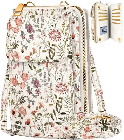 Leather Cell Phone Purse Crossbody Bag for Women | Adjustable Shoulder Strap, Card Slots, Secure Wallet Interior, Cute Pattern Styles, Small Carry for Travel and Daily Use - color: Flower