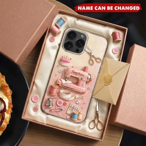 A Life Stitched with Love - Personalized Phone Case, Gift for Seamstress Crafter Protective Cell Cover Tailor Gift Multicolor