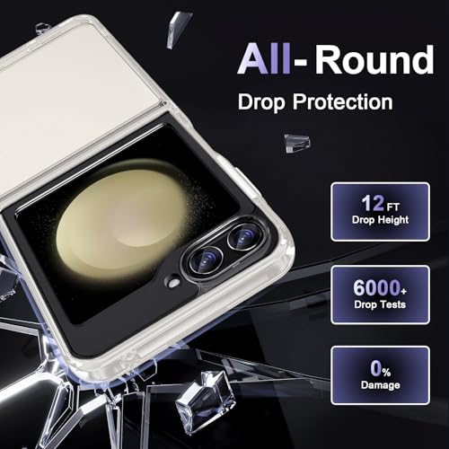 Case for Samsung Galaxy Z Flip 5, Military Grade Drop Protection Phone Case, Yellowing Resistant, Anti-Scratch Hard PC Back, Shockproof Hard Ultra-Thin Protective Cover, Clear - size: Samsung Galaxy Z Flip5