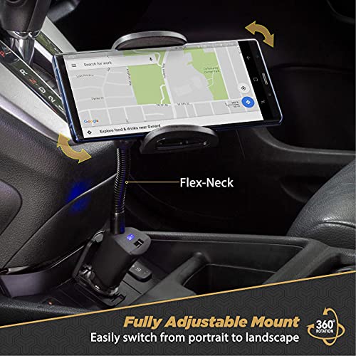 Scosche Universal 12V Car Phone Mount with USB Charger, Phone Holder with Cigarette Lighter Adapter for 12V Socket Plug-In, Flexible Gooseneck, Adjustable Cradle for iPhone & Android Cell Phones - style: 12V Charging Port