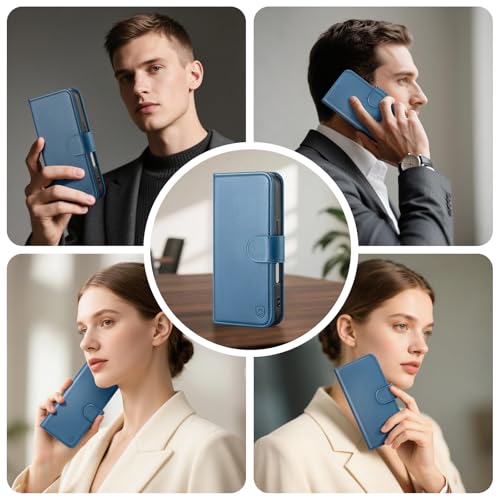 Compatible with iPhone 16 Pro Genuine Leather Case Wallet with Card Holder,Women Men Real Leather Flip Folio RFID Blocking Credit Card Slots Stand Phone Cover,for Apple 16Pro 6.3",Light Blue - color: Light Blue, size: iPhone 16 Pro - 6.3"