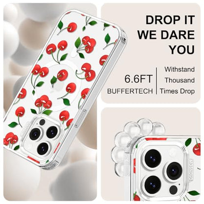 MOSNOVO Case for iPhone 13 Pro, [Compatible with Magsafe] [Buffertech 6.6ft Military-Grade Drop Protection] [Anti Peel Off Tech] Clear Phone Case Design - Cute Cherry - color: Cute Cherry, size: iPhone 13 Pro
