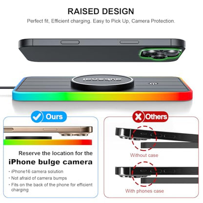 Magnetic Wireless Car Charger Pad, Aubenai 15W RGB Fast Wireless Charging Pad Non Slip Charging Mat with 70cm Extension Cable Compatible with Magsafe Charger iPhone 16 15 14 13 12 (Extension USB-C) - color: Black-Extension USB-C