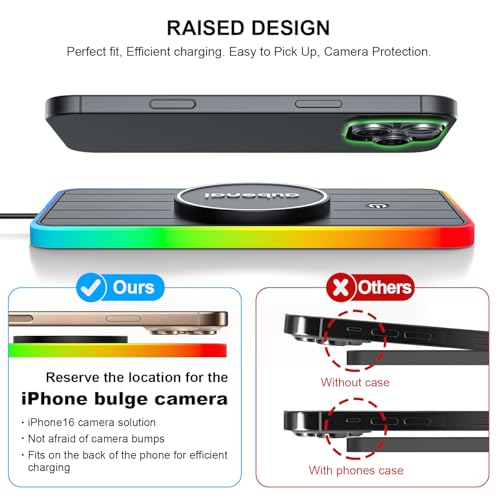 Magnetic Wireless Car Charger Pad, Aubenai 15W RGB Fast Wireless Charging Pad Non Slip Charging Mat with 70cm Extension Cable Compatible with Magsafe Charger iPhone 16 15 14 13 12 (Extension USB-C) - color: Black-Extension USB-C