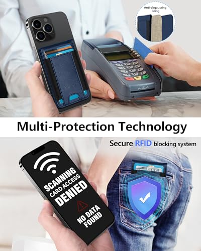 Phone Wallet Stick On with Stand, Adhesive Phone Card Holder, 8-Card Holder - color: Midnight Blue
