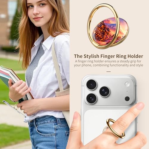 Cell Phone Ring Holder, Cute Phone Ring Grip Stand, 360°Rotation Funny Metal Kickstand Finger Grip Cute Mountains Bird - color: Cute Mountains Bird