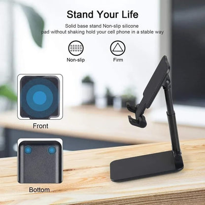 Foldable Desktop Phone Stand, Adjustable Cell Phone Holder for Desk, Non-Slip Silicone Base, Compatible with Tablets and Phones 4-13 Inch (White) - color: White