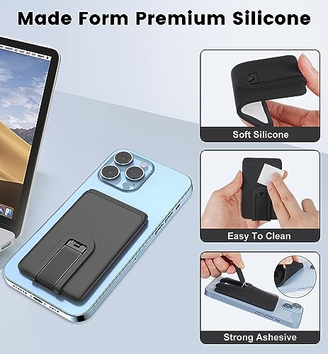 SHANSHUI Phone Card Holder, Ultra Slim Stick on Wallet Stand Silicone Sticky Business Credit Card ID Holder for Back of Phone Compatible with iPhone & Most Smartphones - Black