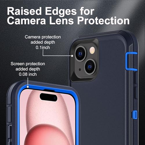 YKHJKLEC for iPhone 15 Case, Military Grade 3 in 1 Heavy Duty Shockproof/Drop Proof/Dust Proof Case with 2Pcs Tempered Glass Screen Protector (Navy Blue) - color: Navy Blue