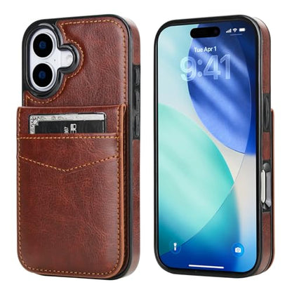 KIHUWEY for iPhone 17 Wallet Case Card Holder Kickstand, Brown | Credit Card Slots, PU Leather, Magnetic Clasp, Flip Heavy Duty Protection Cover for Men and Women - color: Brown