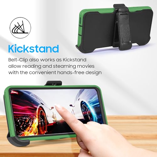Compatible for Samsung Galaxy A26 5G, Built in Screen Protector, Belt Clip Holster Heavy Duty Defender Case Dustproof Shockproof Protection (Green) - color: Green