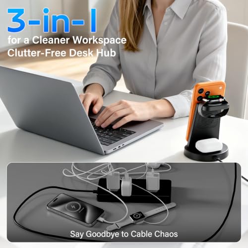 25W Magnetic Fast 3 in 1 Charging Station Wireless Charger Stand - color: Black*1