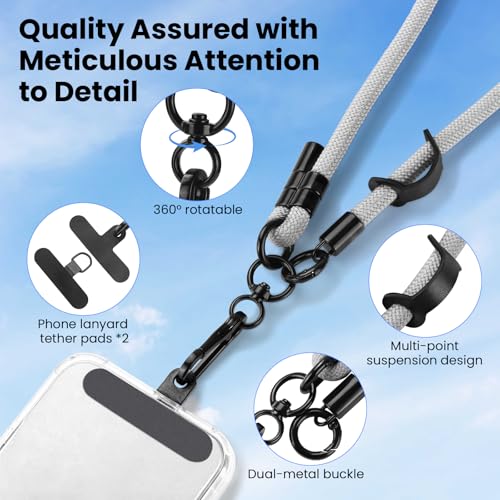 Phone Lanyard, Phone Strap Crossbody with 2 Pack Tether Tab, Adjustable Anti Theft Phone Strap for All Phones (gray) - color: Gray