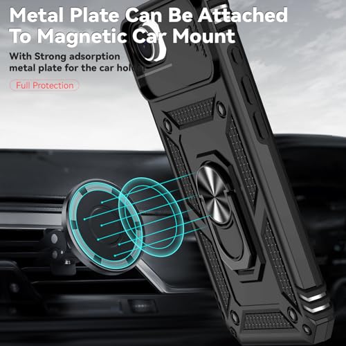 for iPhone 17E / iPhone 16E Case, with Camera Lens Cover HD Screen Protector, Dual Layer Military-Grade Drop Tested Magnetic Ring Holder Kickstand Protective Phone Case for iPhone 16E / 17E (Black) - color: Black with camera cover Military-Grade 2nd gen