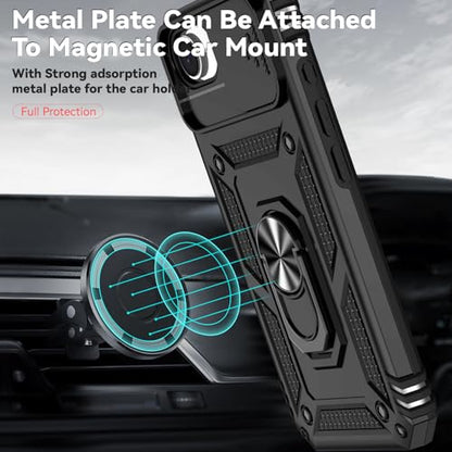 for iPhone 17E / iPhone 16E Case, with Camera Lens Cover HD Screen Protector, Dual Layer Military-Grade Drop Tested Magnetic Ring Holder Kickstand Protective Phone Case for iPhone 16E / 17E (Black) - color: Black with camera cover Military-Grade 2nd gen