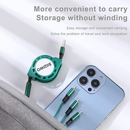 SIQIWO Retractable Multi USB C Charging Cable 3 in 1, QC3.0 Fast Charger - color: Green
