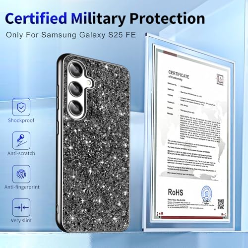 S25 FE Glitter Case for Samsung Galaxy S25 FE 5G Phone Case for Women Girls, Slim Ultra Thin Matte Back Shockproof Protective Cover for Samsung S25 FE 5G, Crystal Bling Case, 2025 (Black) - color: Black