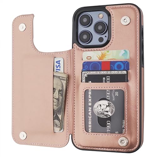 ONETOP for iPhone 15 Pro Max Wallet Case with Credit Card Holder,Rosegold | Kickstand,ID/Cash Holder,Case Wallet with Card Slots,Double Magnetic Clasp,Durable PU Leather Shockproof Cover for Women Men - color: Rose Gold