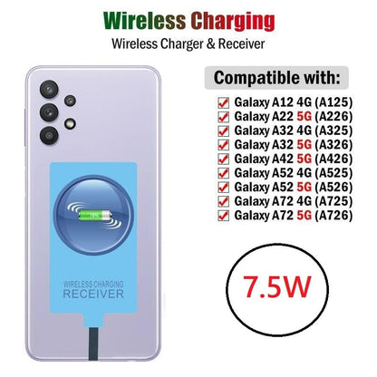 Wireless Charging Receiver for Samsung Galaxy A12 A22 A32 A42 A52 A72 4G 5G External Type-c Adapter with Stand Folding Charger
