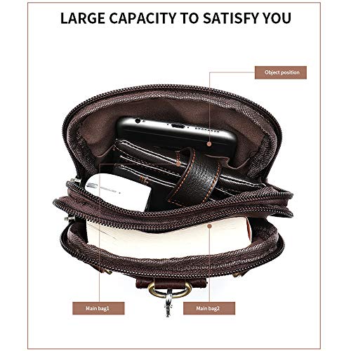 Cell Phone Shoulder Bag Leather Men, Waterproof Phone Waist Bag Messenger Bag Crossbody Purse with Belt Loop Wallet Case - color: Brown