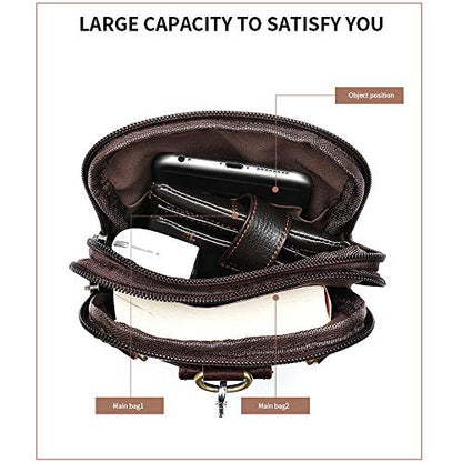 Cell Phone Shoulder Bag Leather Men, Waterproof Phone Waist Bag Messenger Bag Crossbody Purse with Belt Loop Wallet Case - color: Brown