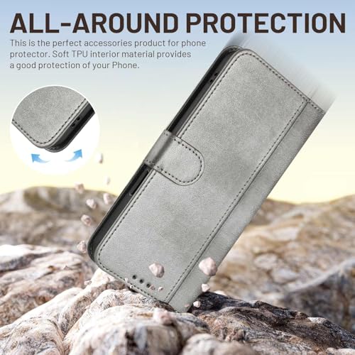 for Galaxy A17 5G Phone Case Wallet and Wrist Strap (Gray) | Card Holder Slots, PU Leather, Flip Cover, Magnetic Closure, Kickstand, Folio Protective, for Samsung A17 Case - color: Gray