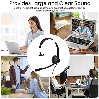 Monaural Customer Service Headset, RJ9 Single Sided Ear Headphone with Noise Cancelling Mic, Volume Adjustable Business Communication Headset for Call Centers and Office