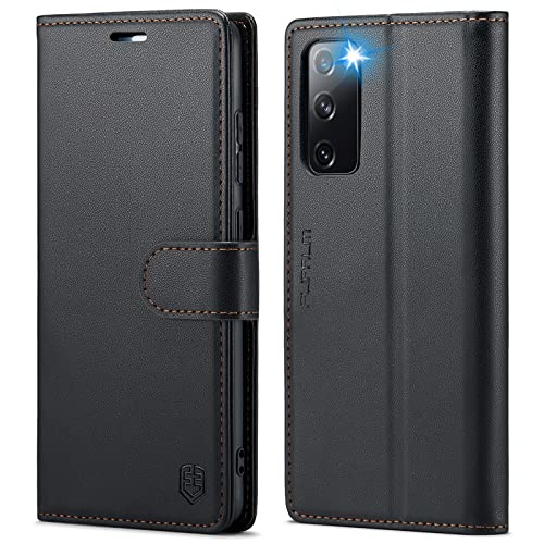 FLIPALM Wallet Case for Samsung Galaxy S20 FE 5G, Black | Card Holder, RFID Blocking, PU Leather Folio Flip, Kickstand, Protective Shockproof Cover - color: Black