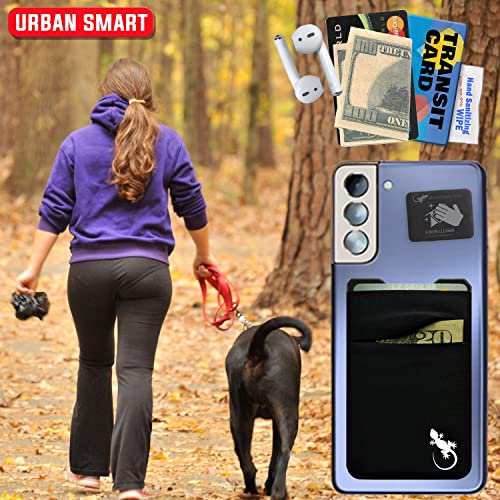 Double Pocket Gecko Phone Wallet - Smartphone Adhesive Card Holder - Cell Phone Pouch - Mobile Stick on Spandex Pocket by Gecko - Carry Credit Cards and Cash – (BLACK-WHITE) - color: BLACK-WHITE