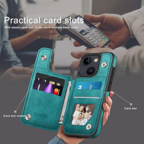 DJDUCK Designed for iPhone 15 Case Wallet with Card Holder, [Magnetic Clasp Cover] [RFID Blocking Leather Protection] Shockproof Women Men Cases 6.1 Inch for Apple 15 Blue Green - color: Blue Green