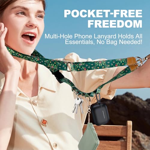 Phone Lanyard Crossbody with Zippered Wallet, Wrist Strap, Key Ring, Phone Tab and Bracelet, Adjustable Anti Theft Lanyard for Women, Dark Green
