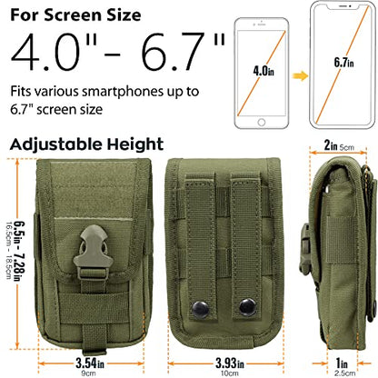 WYNEX Tactical Phone Pouch Molle, Phone Blet Holder Fit 4.0-6.7" Screen | Cellphone Holster with 2 compartmen & Card Organizer, Include Tactical Gear Clip, 1000D Nylon - color: Army Green