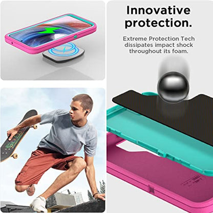 AICase for Galaxy S23 Case with Detachable Anti-Lost Hand Strap/Wristband,Heavy Duty Drop Protection Full Body Rugged Shockproof/Dust Proof 3-Layer Military Protective Durable for Samsung S23 6.1"_6 - color: Pink/aqua blue+Lilac Purple Anti-lost wristband
