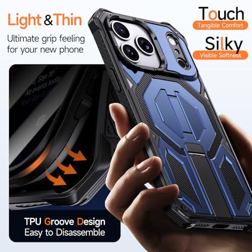 for iPhone 17 Pro Max Case with Kickstand, [15FT Military-Grade Drop Protection] [Compatible with MagSafe] Rugged Shockproof Heavy Duty Magnetic iPhone 17 Pro Max Phone Case Cover (Blue) - color: Blue