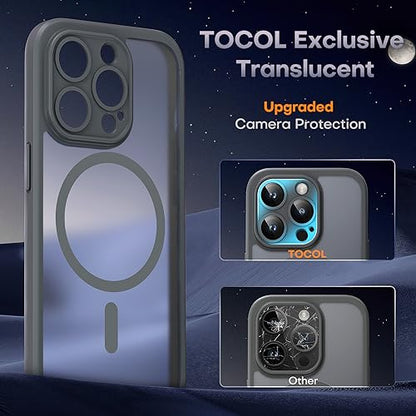 TOCOL Magnetic for iPhone 15 Pro Case, Upgraded Full Camera Protection, Compatible with Magsafe, Drop Protection, Translucent Matte Back Bumper Phone Cover 6.1-Inch (Gray) - color: Gray, size: Iphone 15 Pro