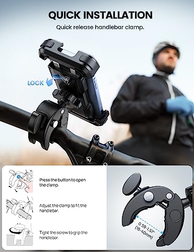 Lamicall Motorcycle Bike Phone Holder with Upgrade Quick Install Bar Clip - color: Black