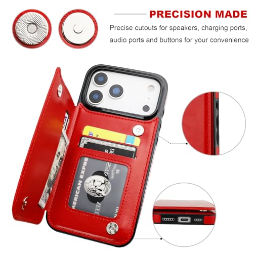 ONETOP for iPhone 17 Pro Max Wallet Case with Credit Card Holder,Red | Kickstand,ID/Cash Holder,Case Wallet with Card Slots,Double Magnetic Clasp,Durable PU Leather Shockproof Cover for Women Men - color: Red