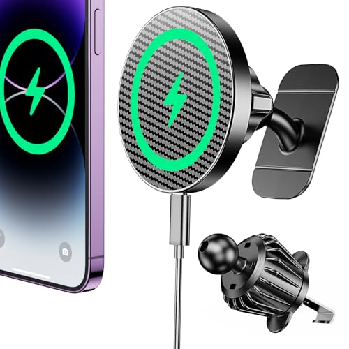 Coolpow Magsafe Car Mount Charger, Magnetic Wireless Car Charger for iPhone - color: Carbon Fiber
