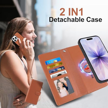 Magnetic Case for iPhone 13 Pro Max Wallet Compatible with Magsafe RFID Blocking Card Holder Detachable Phone Cover Kickstand Snap Strap Zipper Pocket PU Leather 6.7 inch (Brown) - color: Brown, size: iPhone 13 Pro Max