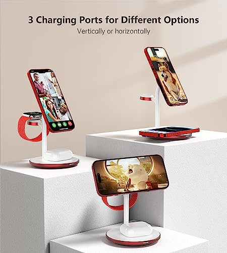 3 in 1 Magnetic Wireless Charging Station for Apple Devices,15W for Magsafe - color: Red