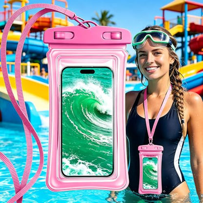 Universal Phone Dry Bag Waterproof Case for Smartphone, Touch Screen Friendly Floatable Pouch for Swimming Beach Boating Kayak (Pink) - color: Pink