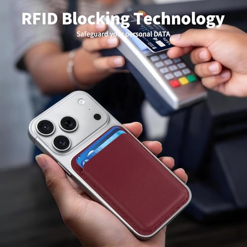 2Pack Magnetic Wallet Cell Phone Card Holder for Phone Case with Mag-Safe, Stronger Magnetic RFID Leather Phone Wallet Stick on Series of iPhone 17/16/15/14/13/12 and Pro/Promax,2-Pack White - color: Burgundy, size: 2 Pack