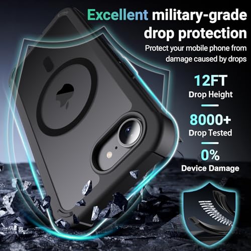 jaroco Magnetic for iPhone 17e Case& iPhone 16e Case Black | Compatible with MagSafe,Military Grade Drop Protection,Translucent Matte,Non-Slip,Shockproof 2-Layer Durable Bumper Case - color: Black, size: iPhone 17e/16e