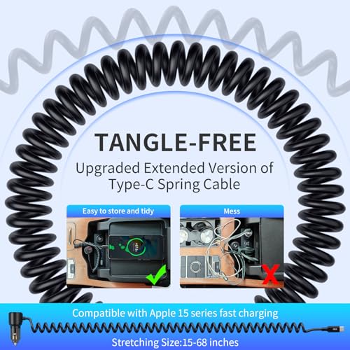 110W Retractable Car Charger, 3‑Port Cigarette Lighter Adapter, 5.7 ft Retractable USB‑C Cable, Car Charger USB C Fast Charge for iPhone 17/16/15 Series, Galaxy S25/S24 and More