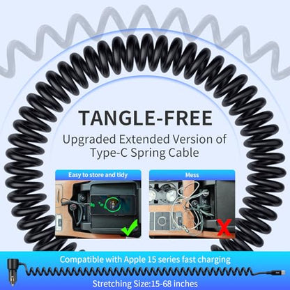 110W Retractable Car Charger, 3‑Port Cigarette Lighter Adapter, 5.7 ft Retractable USB‑C Cable, Car Charger USB C Fast Charge for iPhone 17/16/15 Series, Galaxy S25/S24 and More