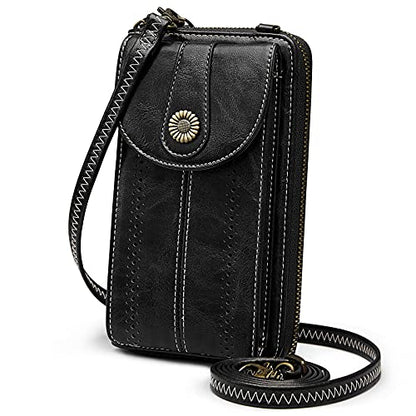 S-ZONE Women RFID Blocking Crossbody Cell Phone Purse PU Leather Wallet | Card Slots, Anti-theft, Multi Pockets, Detachable Adjustable Strap, Small, Travel Eveyday Shopping Outing - color: Black