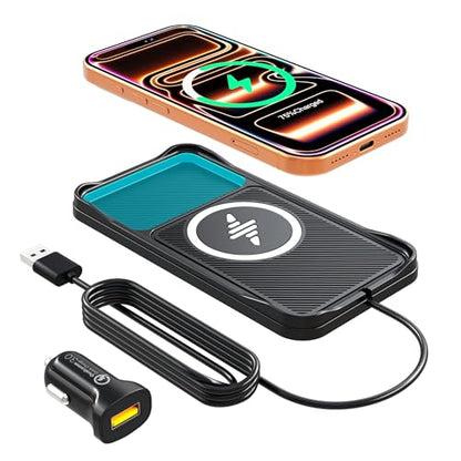 Wireless Car Charger,15w Fast Car Wireless Chargers Charging pad Non Slip Charger for Car Wireless Phone Charger for iPhone 17/16/15/14/13/12 Pro, SE3/SE2/XS/X/XR/8, 100cm Cable - color: Black-100cm Cable