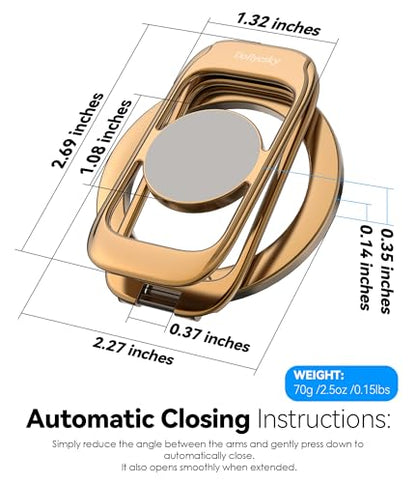 Magnetic Phone Ring Holder for MagSafe Phone Grip & Kickstand, Strong Dual-Sided Magnets Compatible with MagSafe Car Mount for iPhone 17/16/15/14/13/12 Pro Max and Android Phone Cases (Gold) - color: Gold