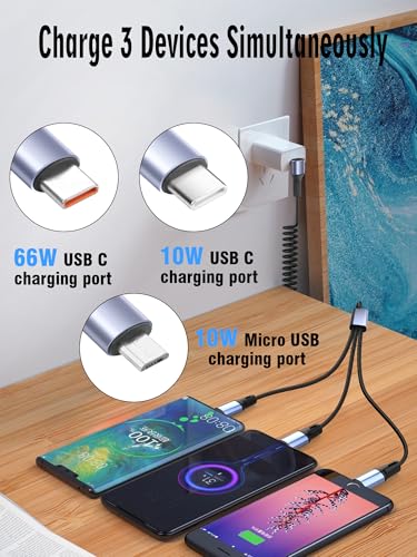 YACSEJAO 66W 90 Degree USB C Retractable Spring Splitter Cable - style: 2 Type C+Mirco USB
